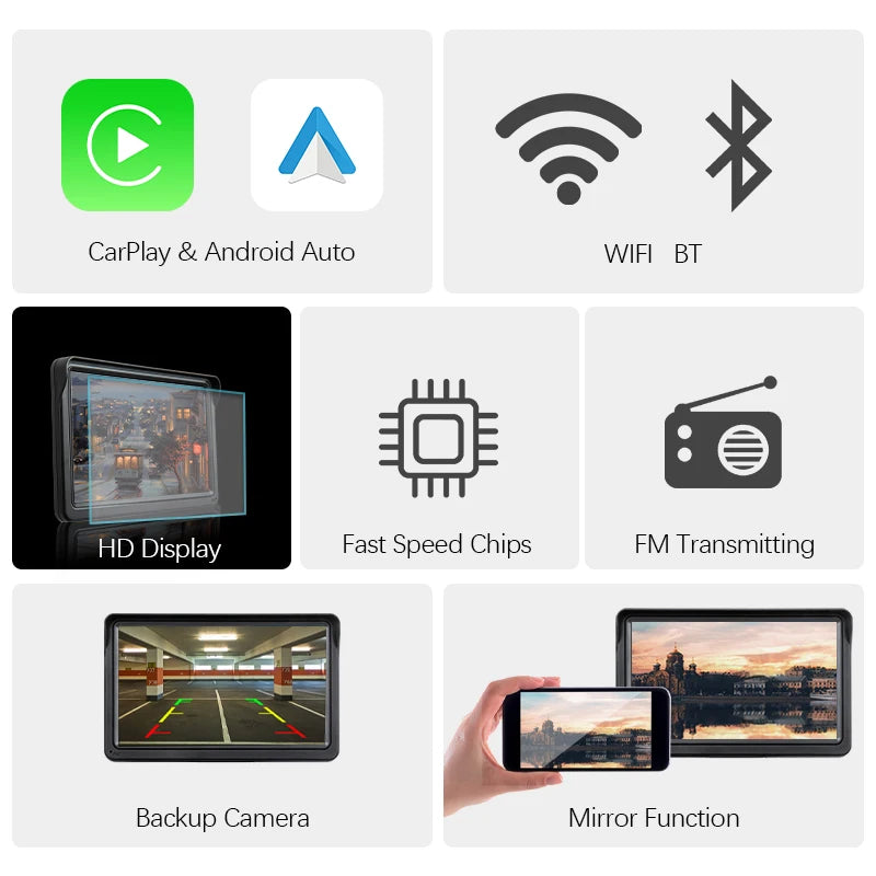 Pantalla Multimedia Portátil 7'' con CarPlay y Android Auto